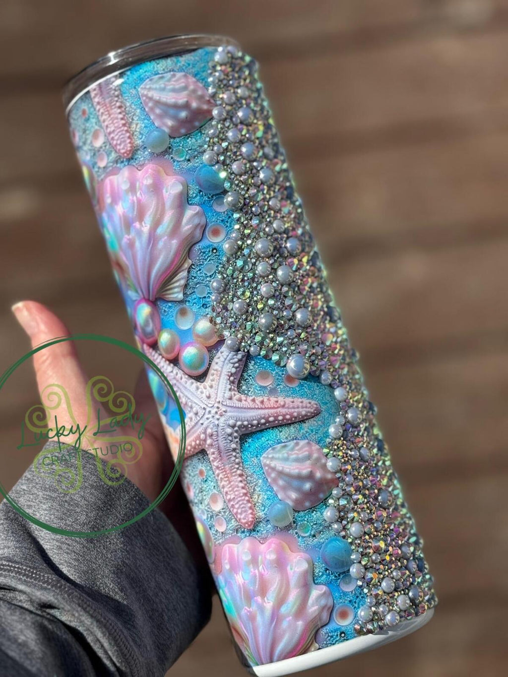 READY TO SHIP Pink Crystal Beach Rhinestone 30oz Tumbler - high quality glass rhinestones iridescent pearl