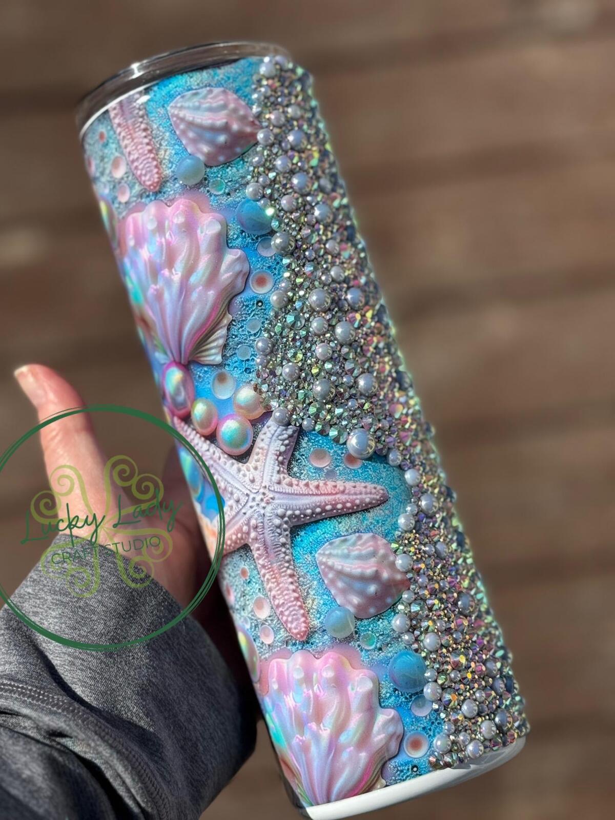 READY TO SHIP Pink Crystal Beach Rhinestone 30oz Tumbler - high quality glass rhinestones iridescent pearl