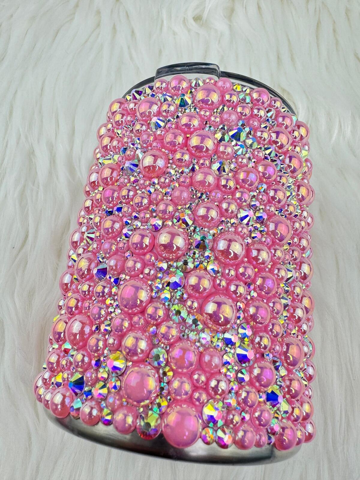 READY TO SHIP Make it Pink Pearl and Rhinestone 12oz  tumbler - Pink Crystal ab - Crystal glass rhinestones