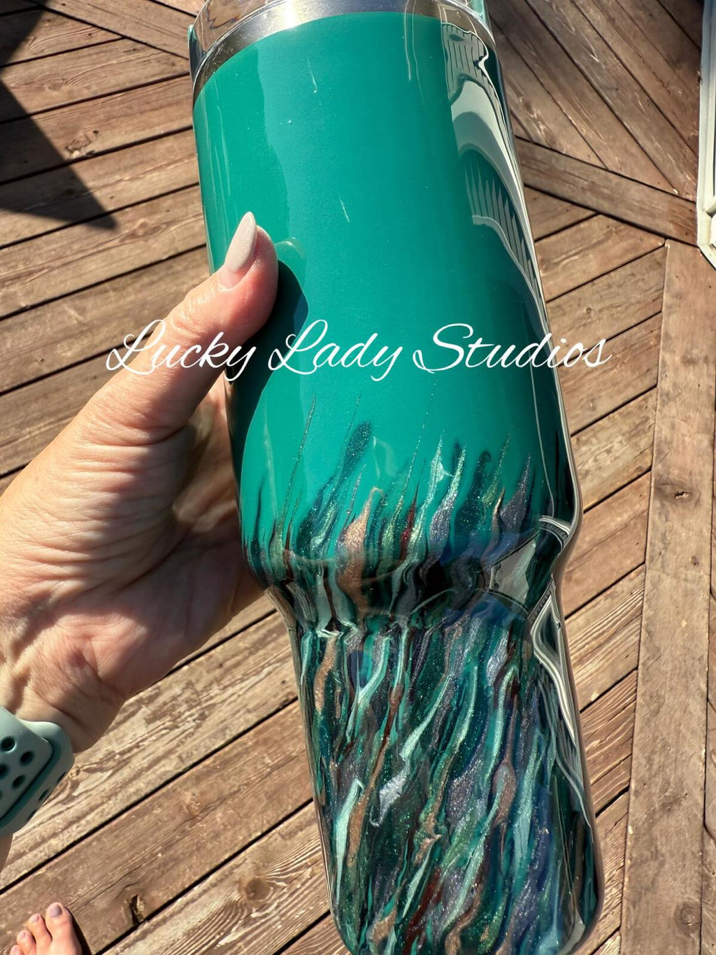 READY TO SHIP - Stanley Quencher Pine Green Hatching  - 40oz -  marble swirl micas epoxy handled quencher