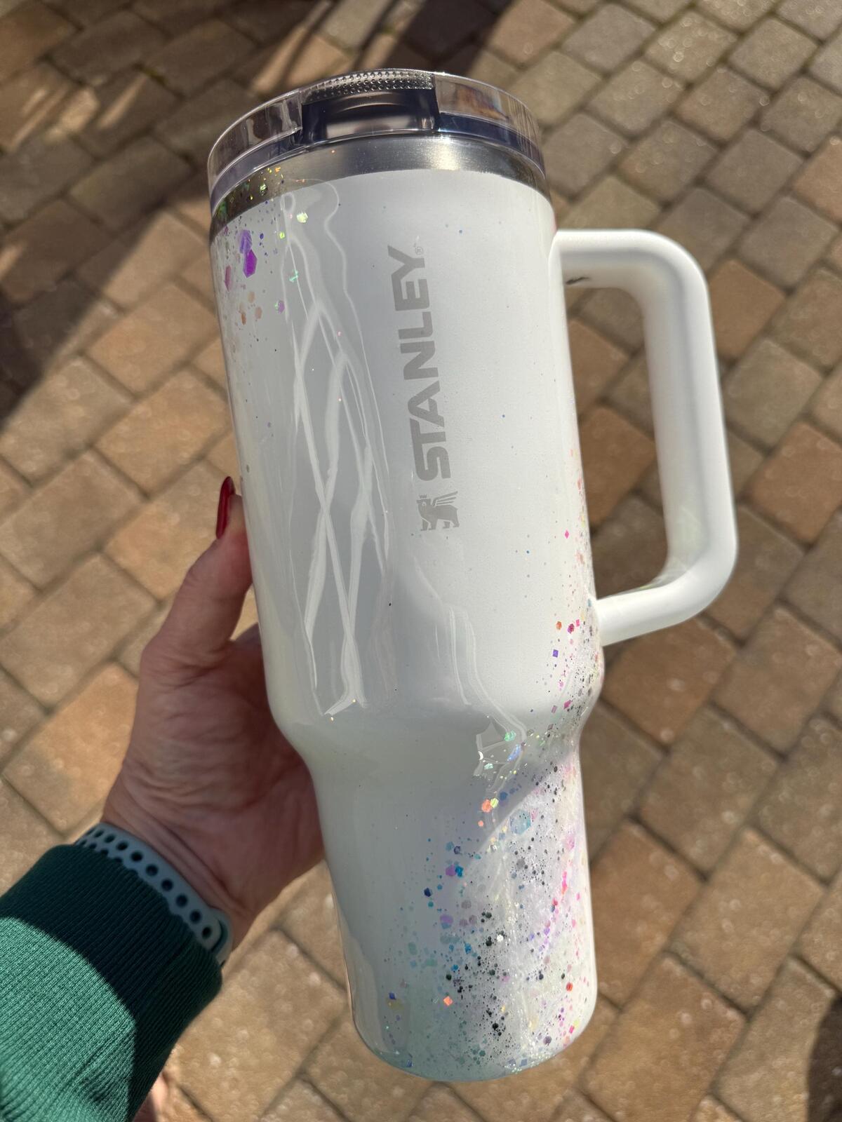 READY TO SHIP - Stanley White Pro Tour Opal Marble Swirl - 40oz - white sparkle delicious glitter micas epoxy handled quencher