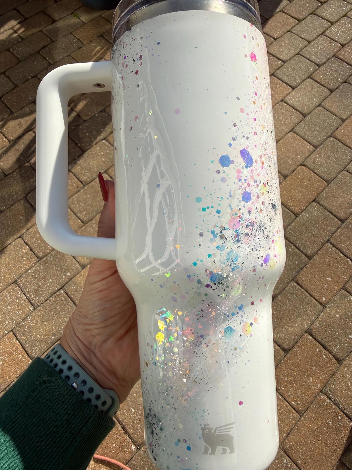 READY TO SHIP - Stanley White Pro Tour Opal Marble Swirl - 40oz - white sparkle delicious glitter micas epoxy handled quencher