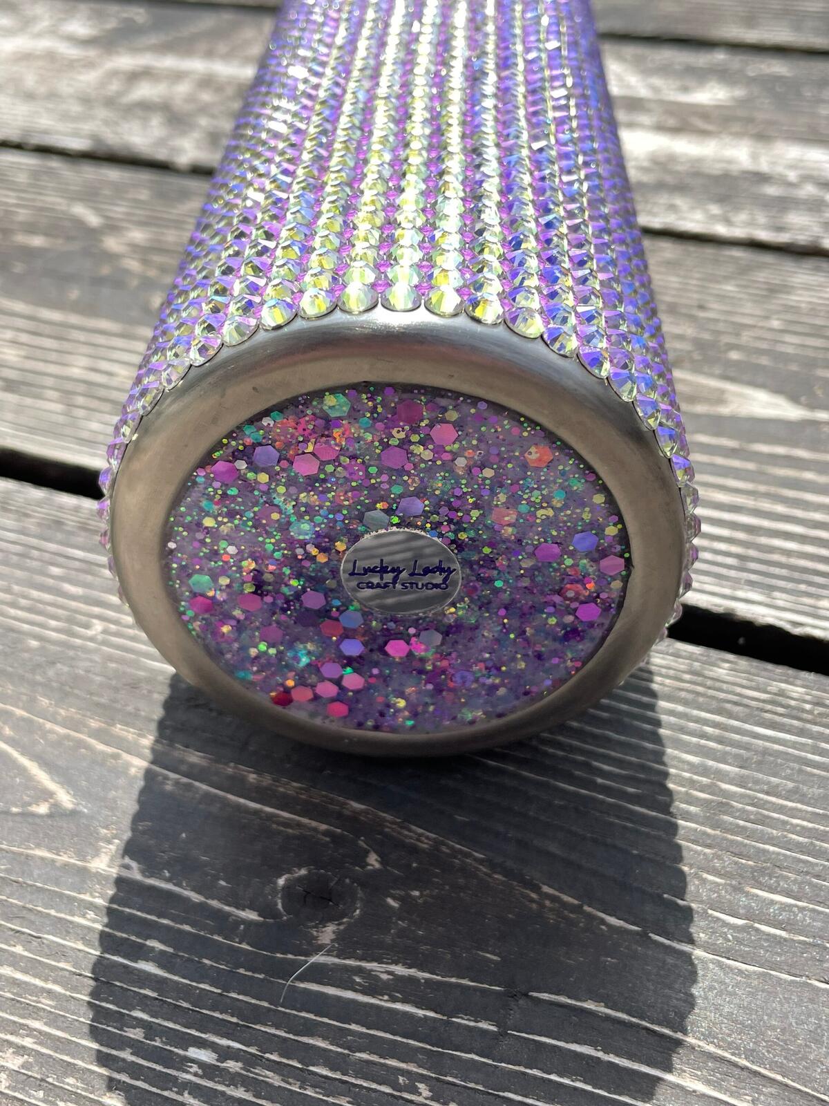READY TO SHIP  Premium Grid style 24oz Tumbler - Lavender Neon Purple Light Purple glass rhinestone
