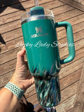 READY TO SHIP - Stanley Quencher Pine Green Hatching  - 40oz -  marble swirl micas epoxy handled quencher