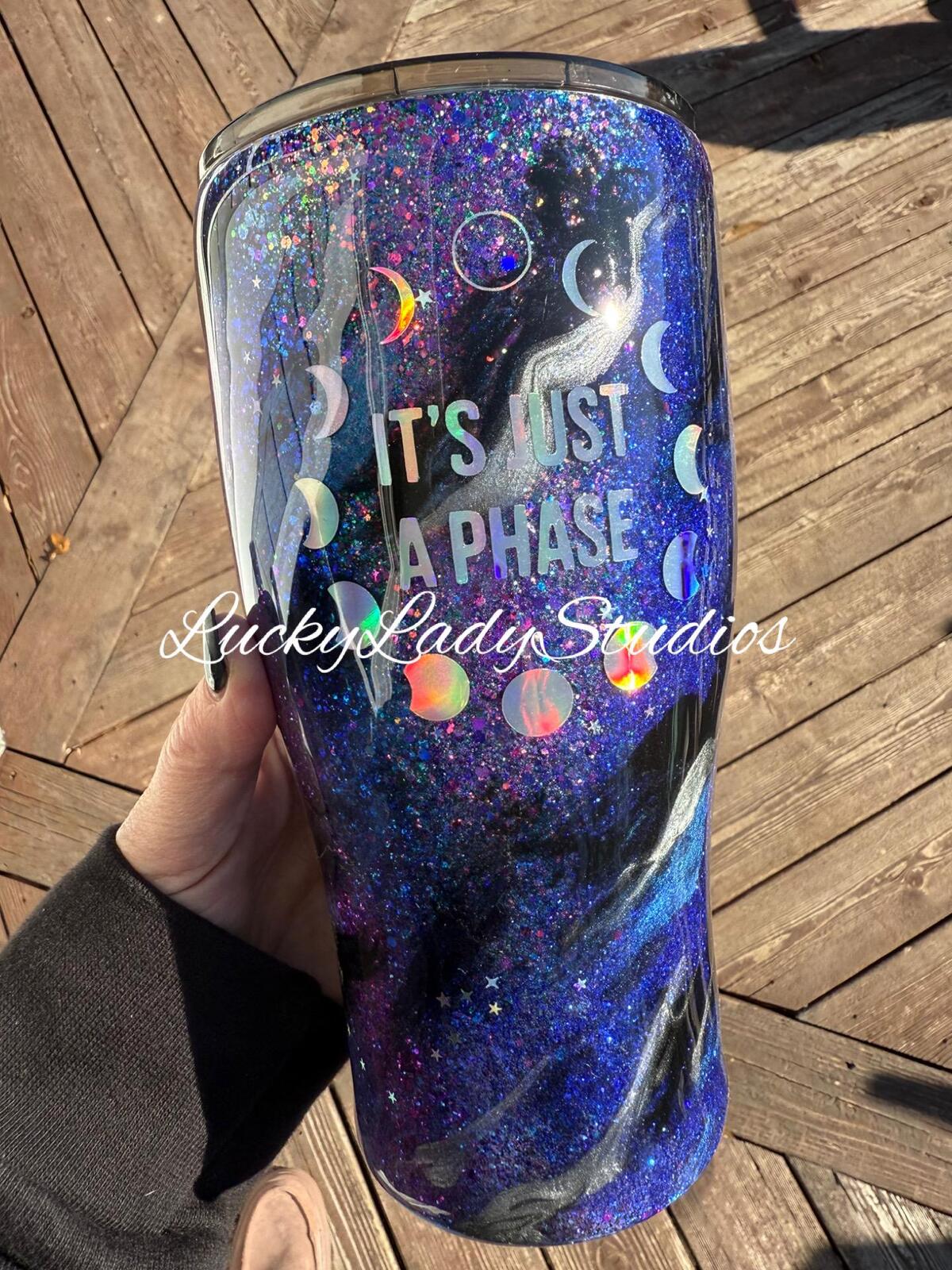 Moon Night Sky 30oz Modern Style Glitter Epoxy Tumbler Galaxy it’s just a phase