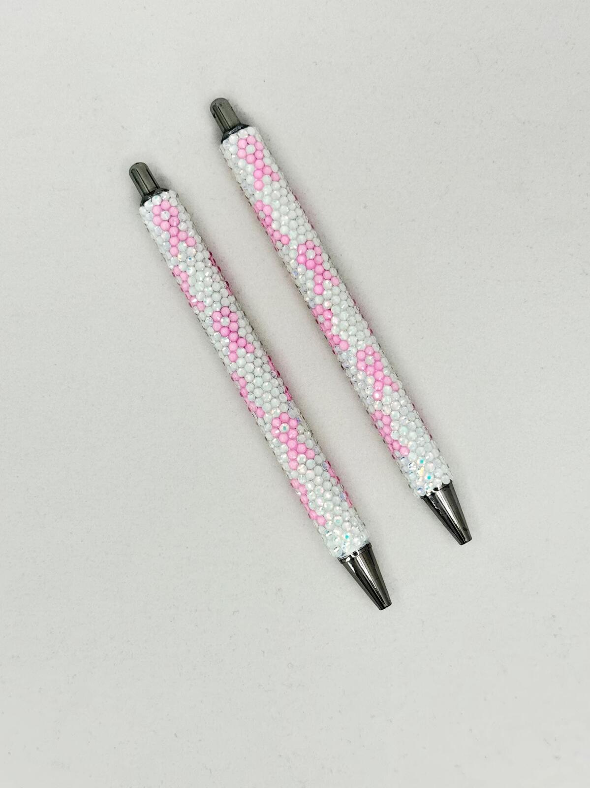 READY TO SHIP - Breast Cancer Ribbon Rhinestone Pen - refillable reuse glass rhinestone warrior stainless steel