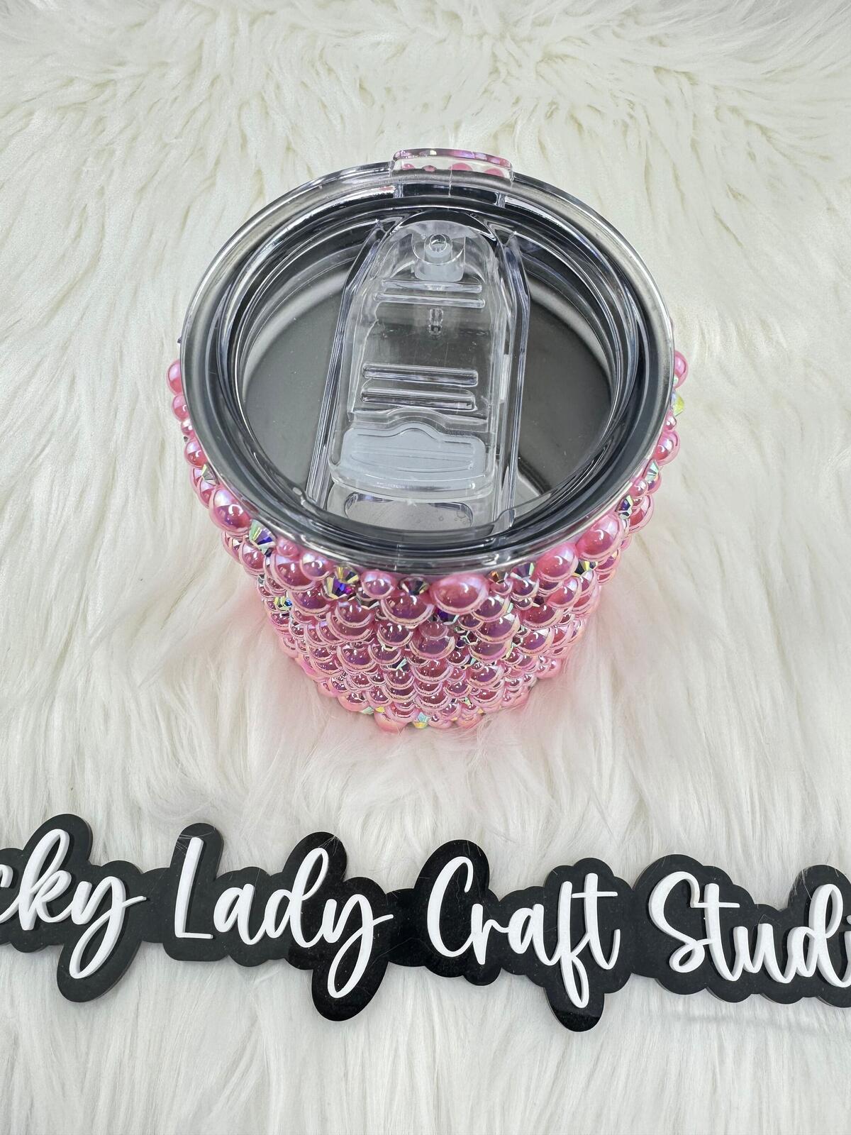 READY TO SHIP Make it Pink Pearl and Rhinestone 12oz  tumbler - Pink Crystal ab - Crystal glass rhinestones