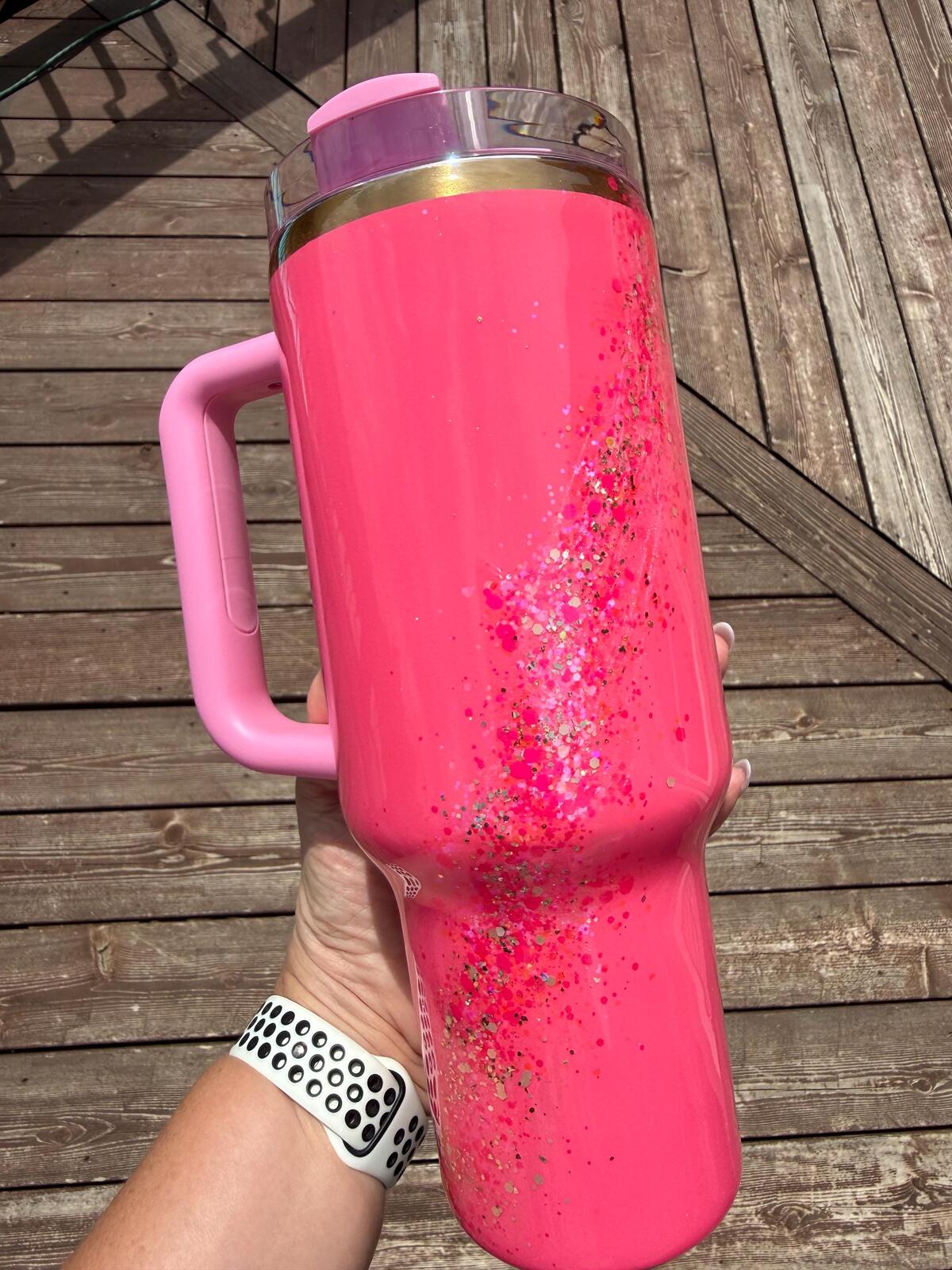 READY TO SHIP - Stanley Pink Parade Swirl  - 40oz - hot pink delicious glitter micas epoxy handled quencher