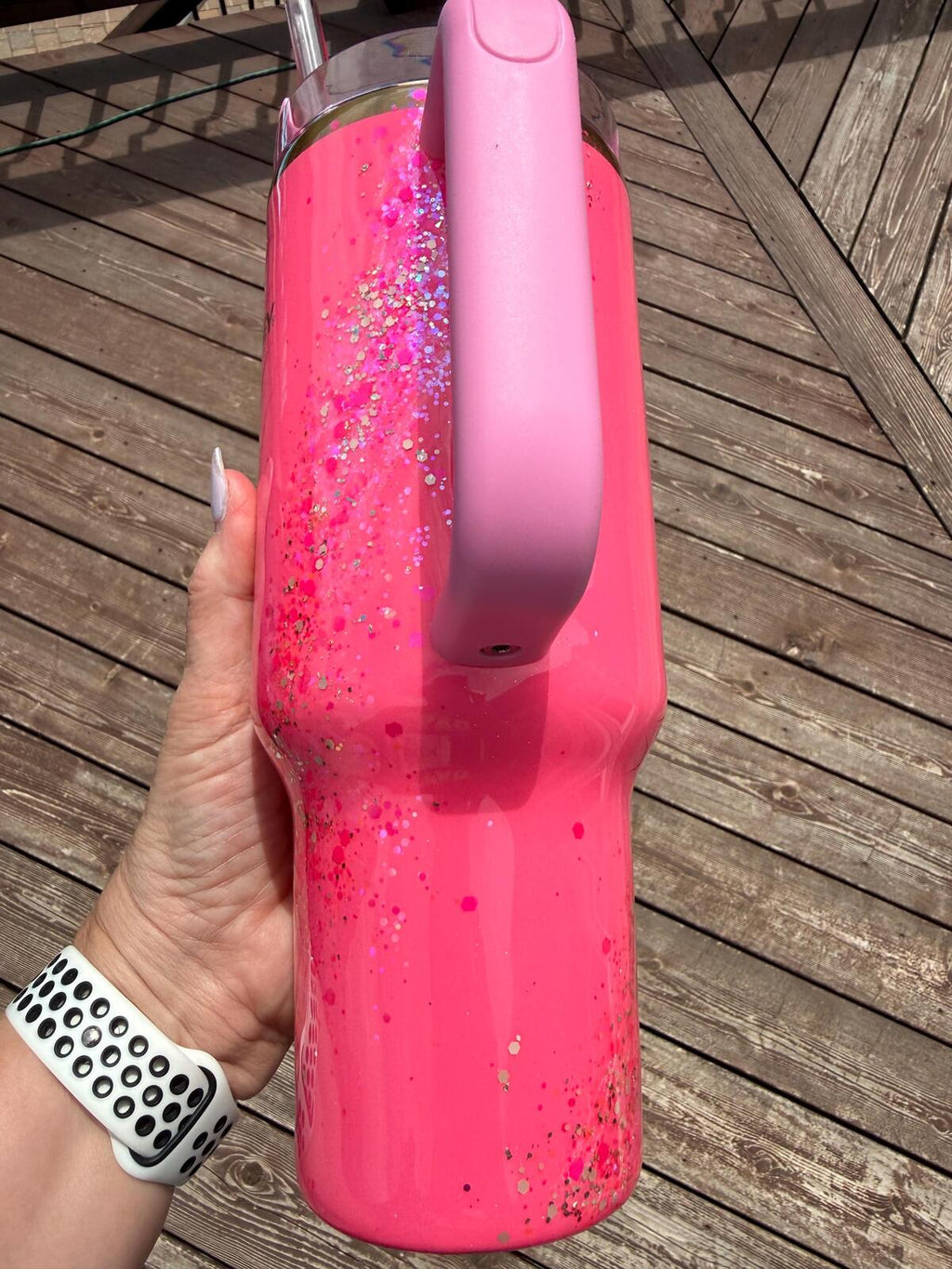 READY TO SHIP - Stanley Pink Parade Swirl  - 40oz - hot pink delicious glitter micas epoxy handled quencher