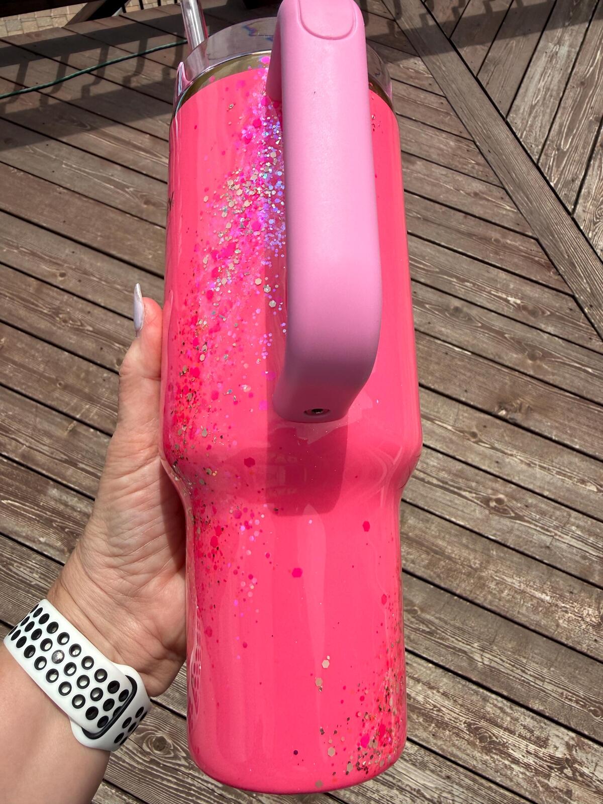READY TO SHIP - Stanley Pink Parade Swirl  - 40oz - hot pink delicious glitter micas epoxy handled quencher