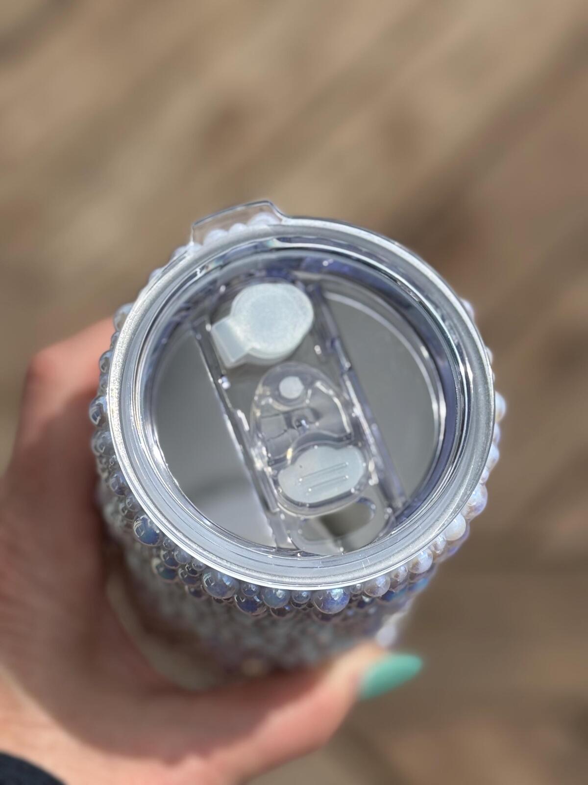 Ready To Ship White Wedding Design 24oz  Tumbler- Crystal white pearl glass rhinestones