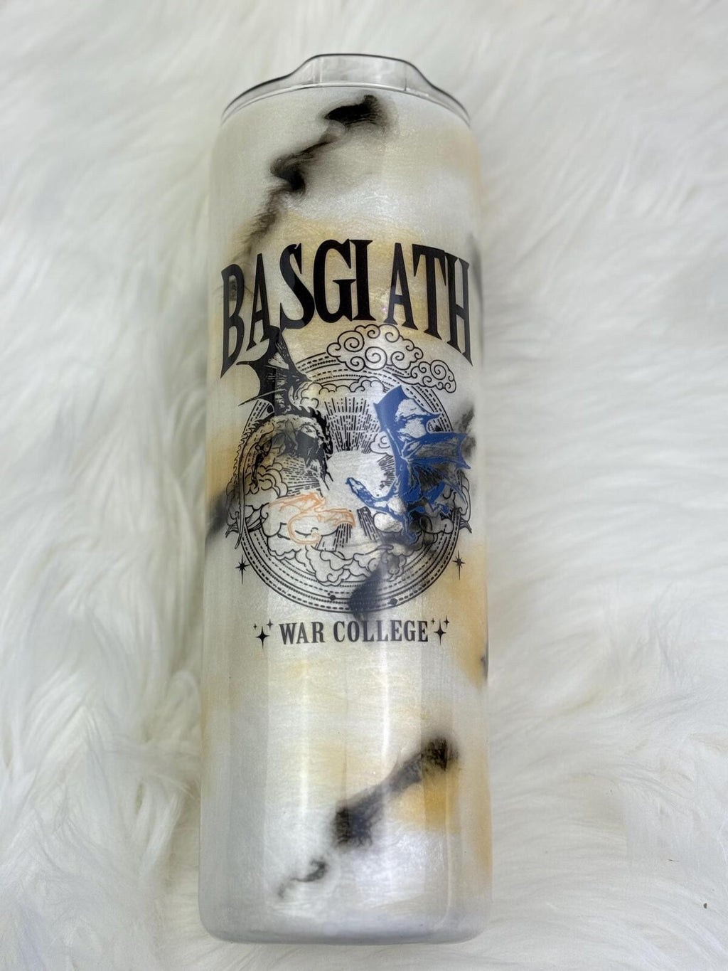 READY TO SHIP Dragon Rider War College 30oz  skinny mica swirls marble  Epoxy tumbler