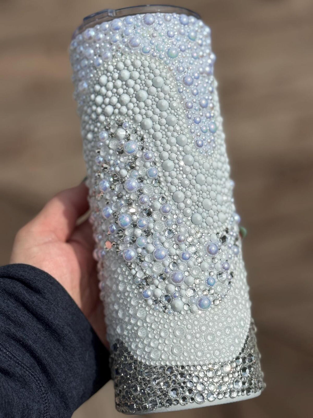 Ready To Ship White Wedding Design 24oz  Tumbler- Crystal white pearl glass rhinestones
