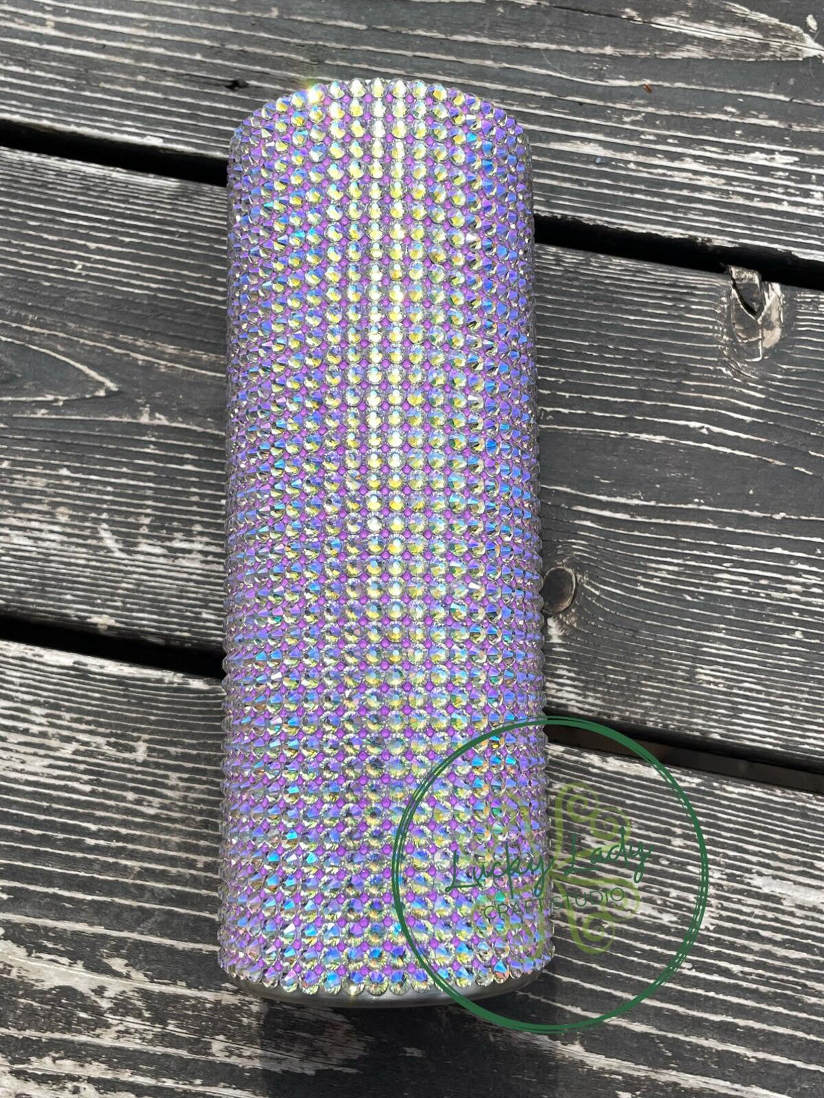 READY TO SHIP  Premium Grid style 24oz Tumbler - Lavender Neon Purple Light Purple glass rhinestone