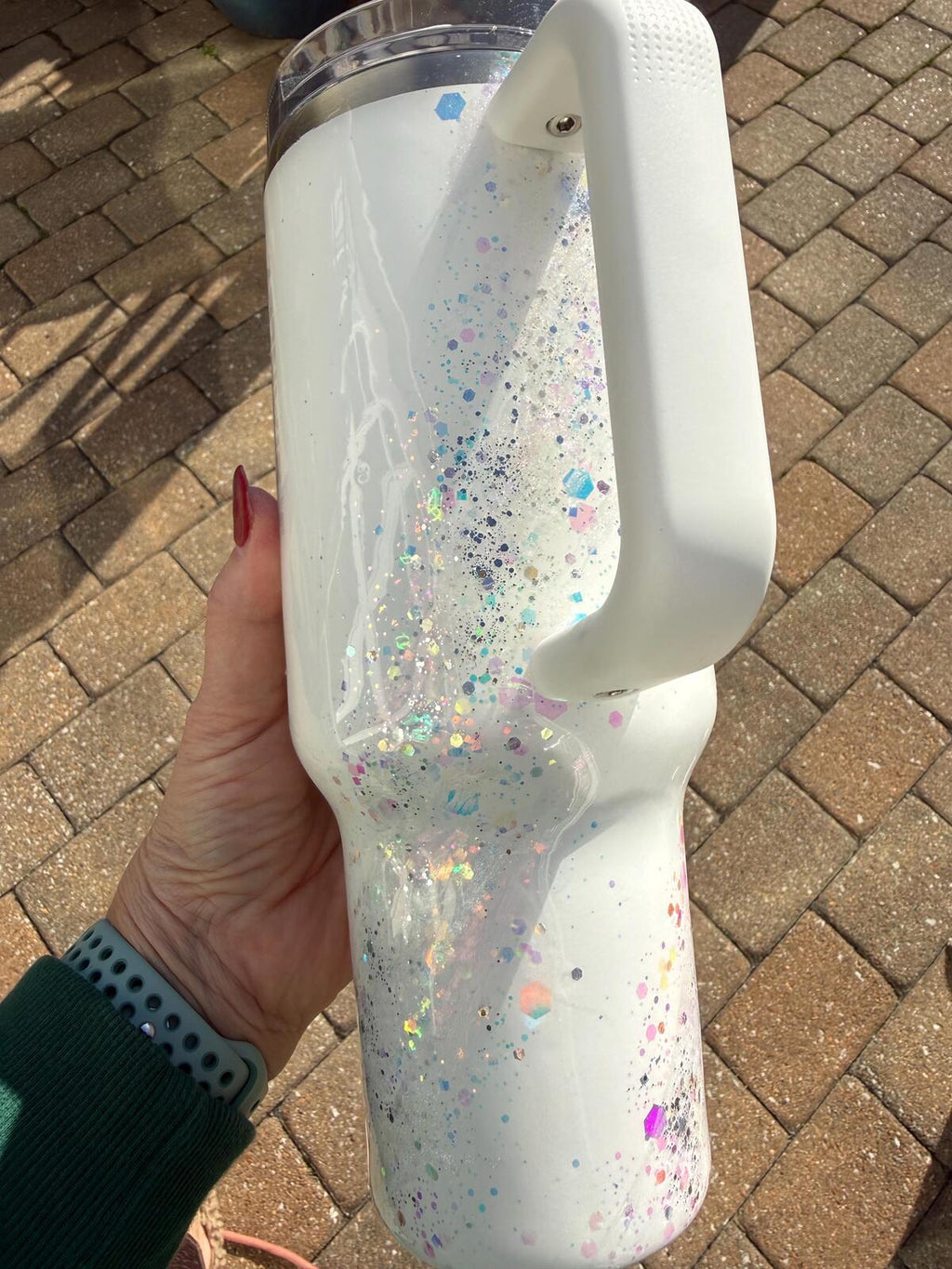 READY TO SHIP - Stanley White Pro Tour Opal Marble Swirl - 40oz - white sparkle delicious glitter micas epoxy handled quencher