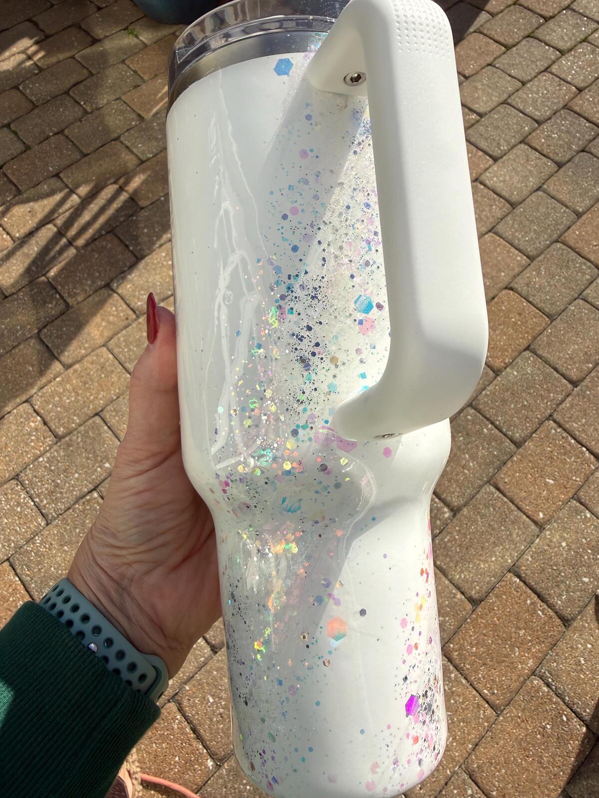 READY TO SHIP - Stanley White Pro Tour Opal Marble Swirl - 40oz - white sparkle delicious glitter micas epoxy handled quencher