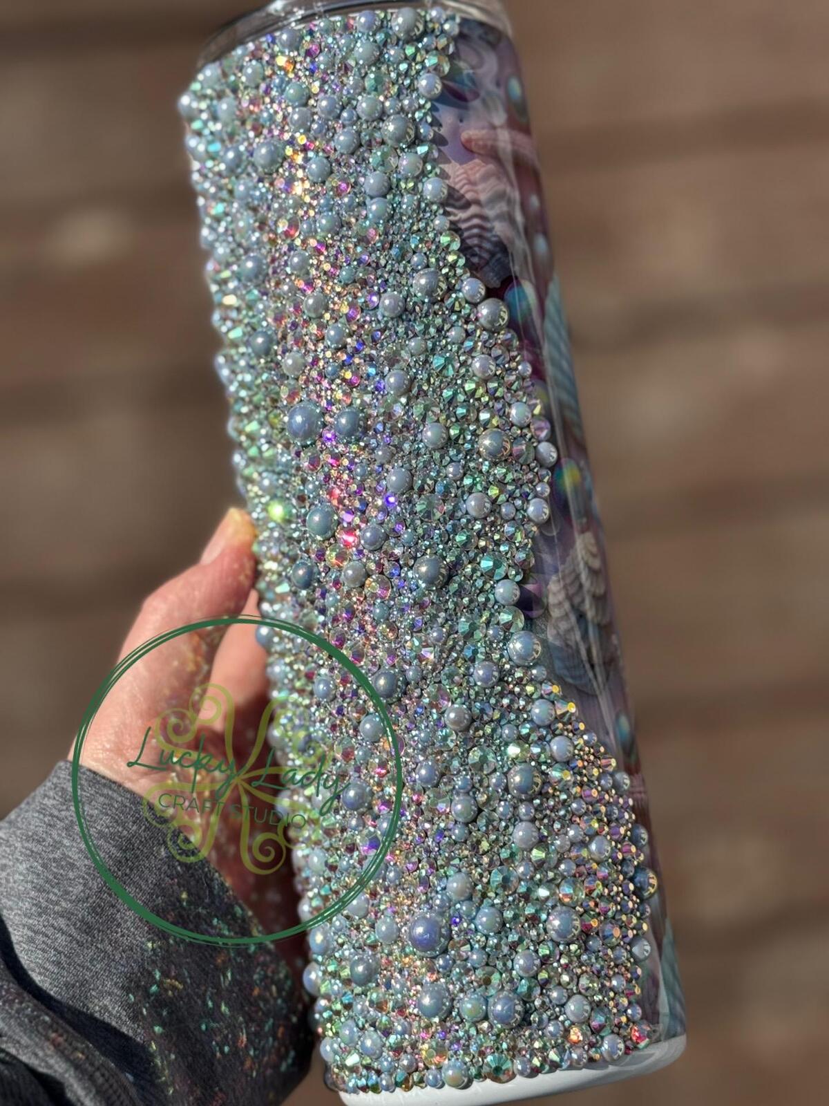 READY TO SHIP Pink Crystal Beach Rhinestone 30oz Tumbler - high quality glass rhinestones iridescent pearl