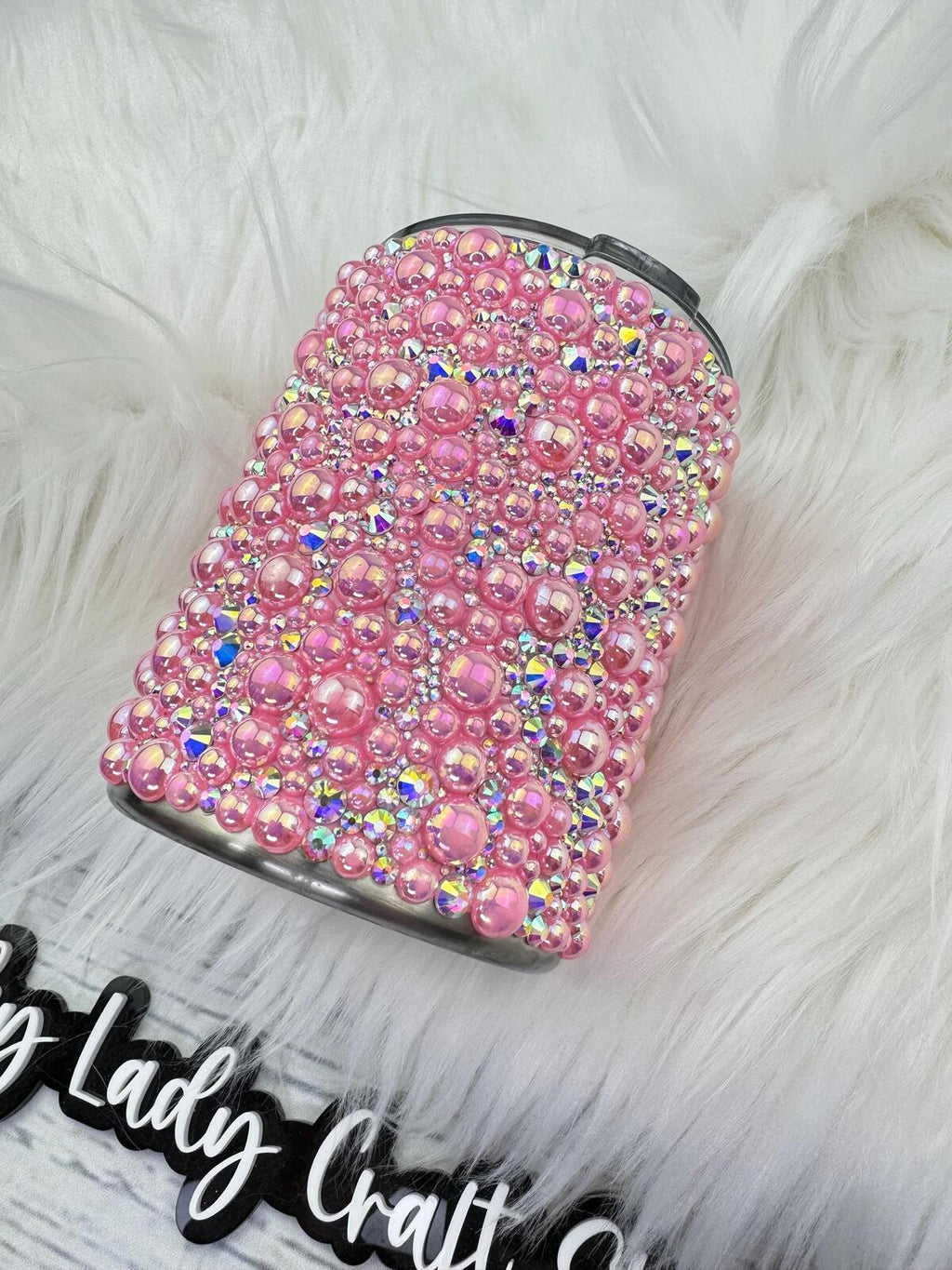 READY TO SHIP Make it Pink Pearl and Rhinestone 12oz  tumbler - Pink Crystal ab - Crystal glass rhinestones