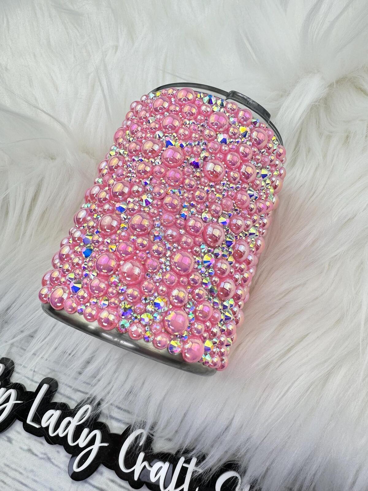 READY TO SHIP Make it Pink Pearl and Rhinestone 12oz  tumbler - Pink Crystal ab - Crystal glass rhinestones