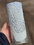 Ready To Ship White Wedding Design 24oz  Tumbler- Crystal white pearl glass rhinestones