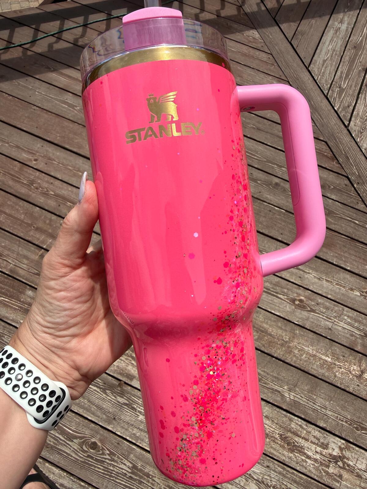 READY TO SHIP - Stanley Pink Parade Swirl  - 40oz - hot pink delicious glitter micas epoxy handled quencher